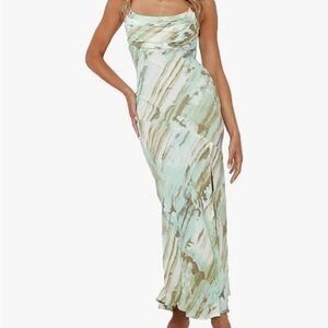 Tie Dye Print Maxi split Dress for Women with Pleated Bust.
